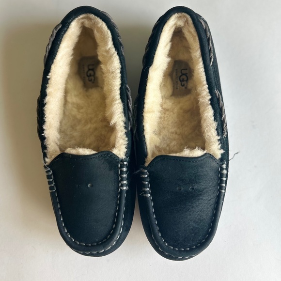 UGG Black Suede Faux Fur Lining Rubber Outsole Driver Moccasin Loafers size 7 - Picture 6 of 12